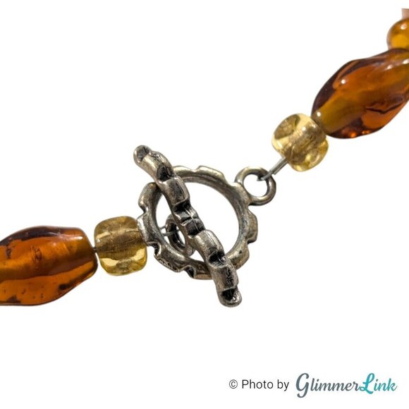 Honey Brown Mixed Bead AB Aurora Borealis Silver Tone Toggle Clasp Necklace - Picture 7 of 12